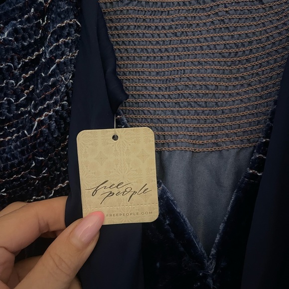 Free People Navy Blue Velvet Mini Dress - Picture 6 of 6